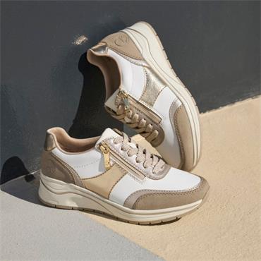 Rieker Laced Wedge Trainer With Side Zip - White Combi